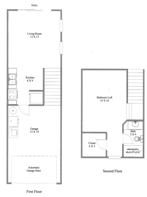 Floor plan for 1 bed, 1 bath, 670 sqft